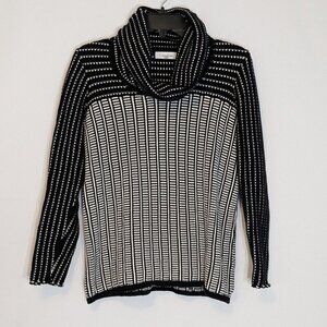 CALVIN KLEIN Black White Cotton Knit Long Sleeve Cowl Neck Sweater; Size S
